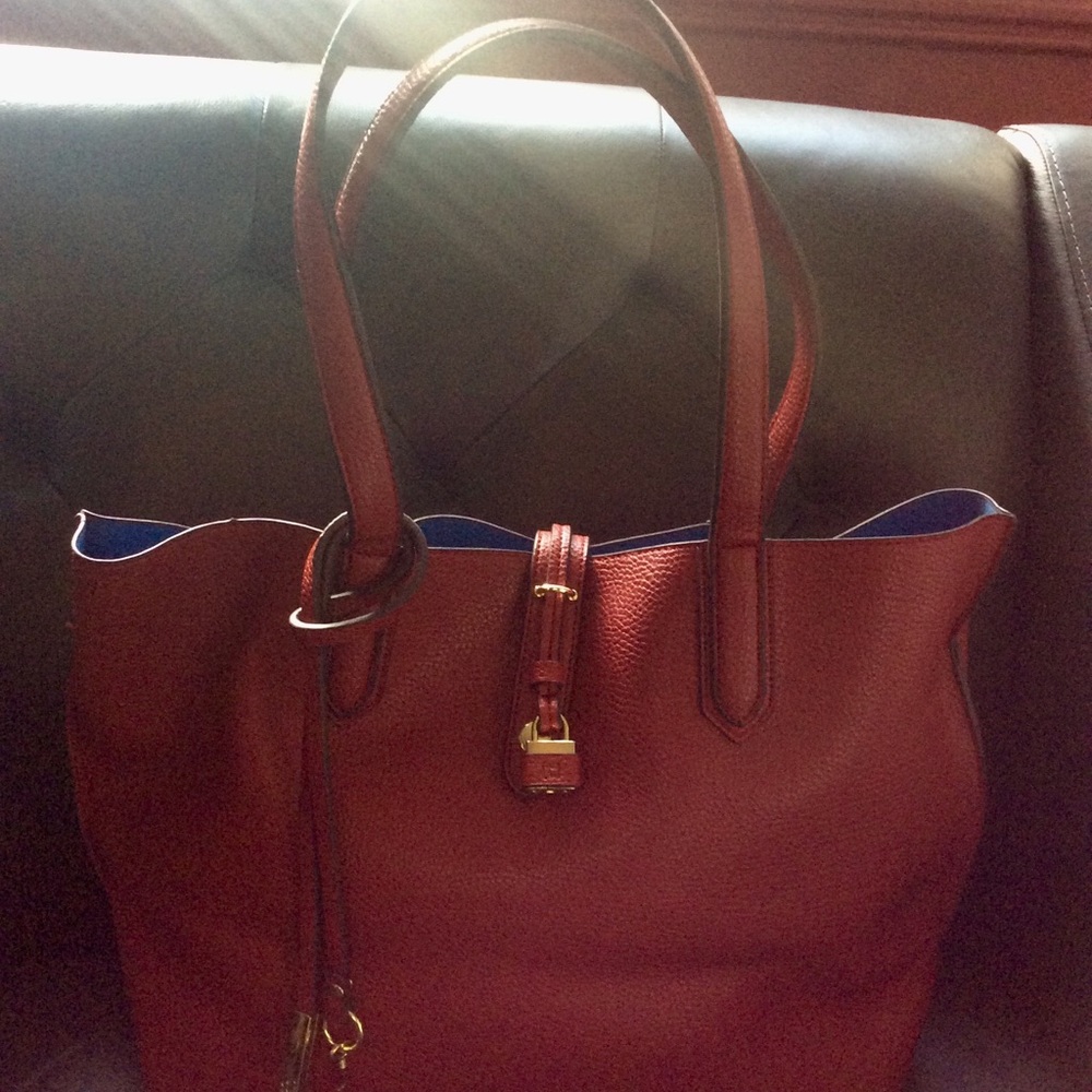Red Faux Red Pebble Leather Tote